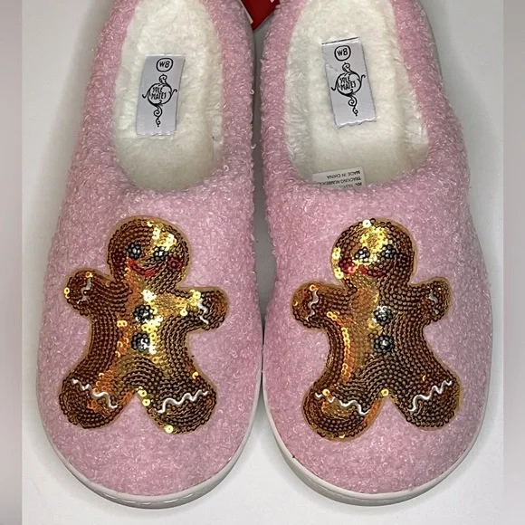 Cozy Pink Gingerbread Sequin Slippers - Picture 4 of 14